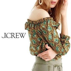 J. Crew Ratti Elephant Off Shoulder Ruffle Blouse - Size 6